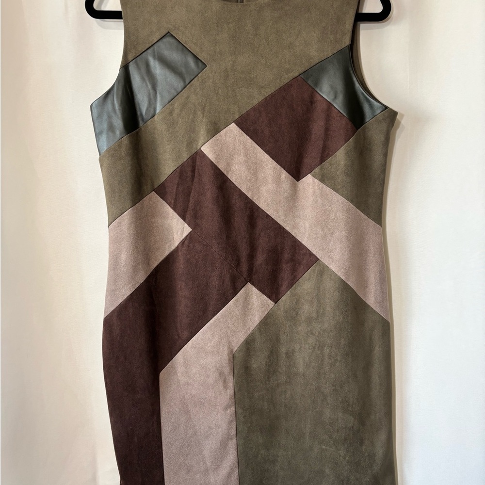 Vintage 90’s Point Zero Geometric Patchwork Mini Dress - Brown and Black